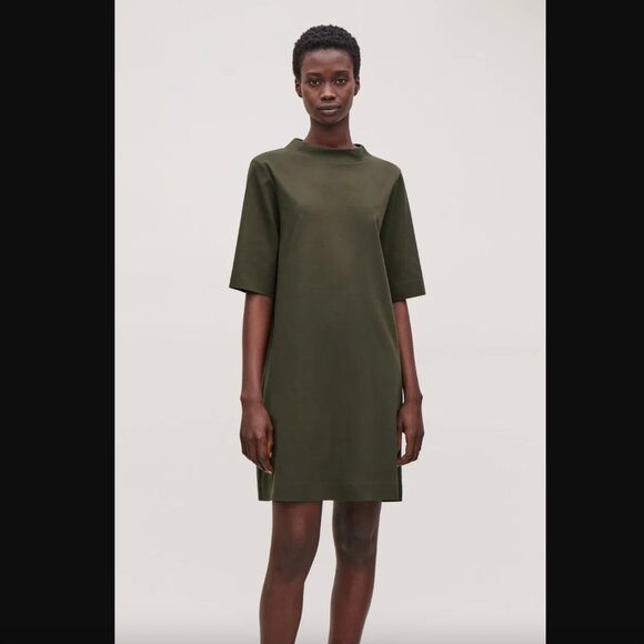 COS Boxy Mock-Neck T-Shirt Dress - Size XS - Army Green - Picture 1 of 11